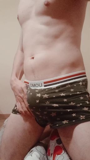 Young amateur man enjoys solo cock play at home