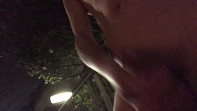 Walk Around with a Naked Erection at Midnight - Squatting Under the Streetlights and Cum Full Video