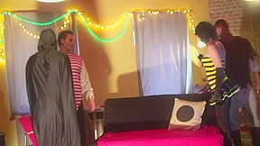 hard fuck 3some angel on Halloween