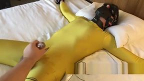 Big dick bound tortured vibrated to cum in yellow