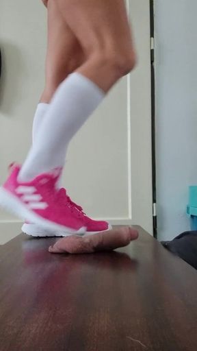 Barbie's Playful Trampling Adventure: Socks to Barefoot Experience