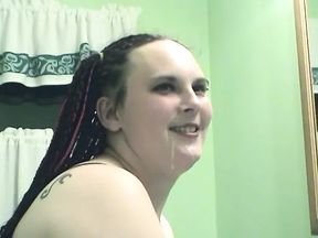 Busty tattooed BBW rides cock then gets jizzed