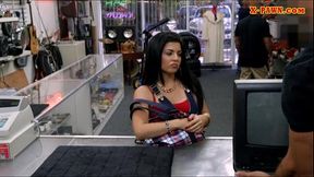 Cuban chick sells her TV sells her pussy at the pawnshop