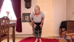 Busty older BBW Catherine works out with big natural tits