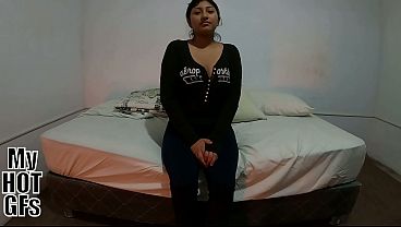 Amateur Latina girlfriend Kiomi gets naked and rides her boyfriend's tiny dick.