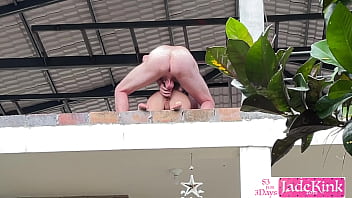 Wild couple fucks on villa balcony for all to see