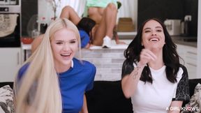 Blonde and Brunette Fans Unleash Wild Party Lesbian Desire