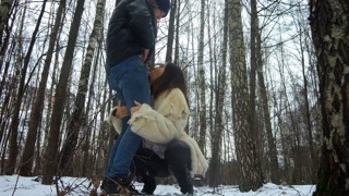 Cum in mouth after blowjob in the winter forest!