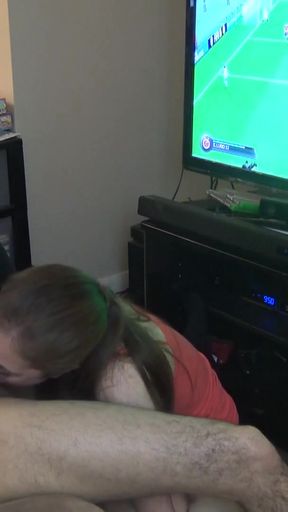 Double Blowjob While He Plays FIFA   Clip 1