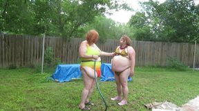 Clean stuff and each other with hose me and BBW tranny Dee Dee