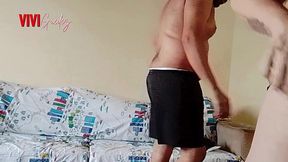 the naughty girl wanted to take the control and rubbed her stepbrother s dick with her hand. , he couldn t resist this game and ended up fucking the little slut on the living room sofa!