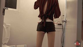 She caught me jerking off to her shorts and then let me fuck and cum in them