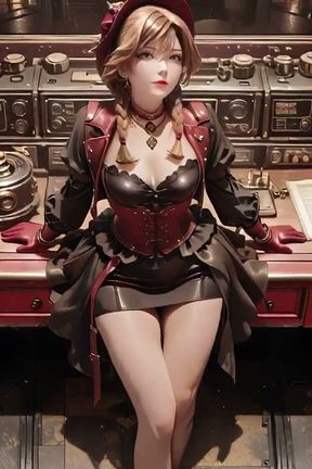 Steampunk Duchess! Red-haired Mechanical Girl Teasing in the Gear Hall.