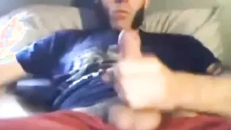 Sexy straight daddy shoots ten thick cum squirts in solo masturbation
