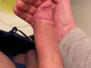 Long session pissing in toilet, on me, on hand, on pants, Moan & Jerk