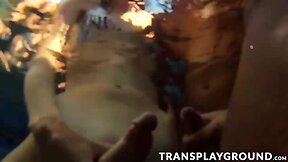 Outdoor Pool Orgy: Mandy & Morgan`s Hard Blowjobs