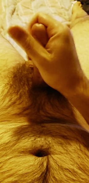 Solo Male Cumshot on Hairy Belly