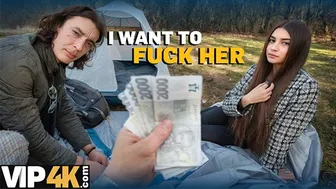 Hot brunette Vanessa Alessia fucks a stranger on the couch after meeting in a tent