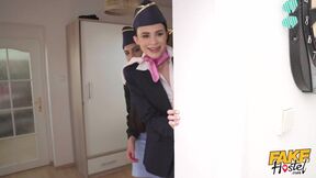 Slutty air hostesses fucking the first available shaft after landing - Moona Snake, Rebecca Volpetti & Jenny Doll