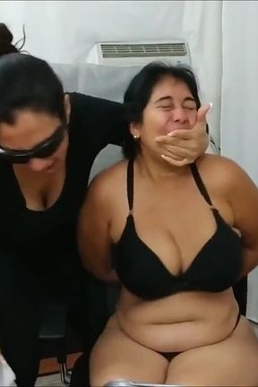 Big Breasted BBW Bitch Bound and Mocked by a Playful MILF