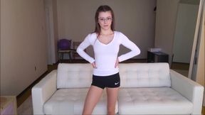 Shredded hottie strips and compares her powerful body to yours