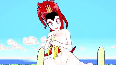 Redhead with Round Tits Masturbates with Banana in Steamy Hentai Porn