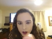 Sissy gives wet deepthroat blowjob for guy on whatsApp