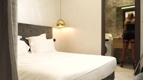 Marie bangs herself in beautiful Italian in front of her husband in a hotel room in Cannes.