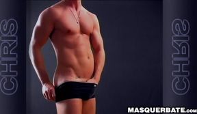 Handsome muscular guy Chris does striptease while jerking