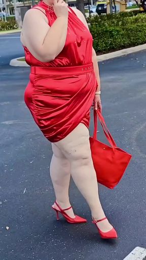 Beautiful Woman Walking Outdoors in  Parking Lot Showing off for Strangers