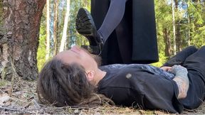 Muddy platform heels soles worship in the forest