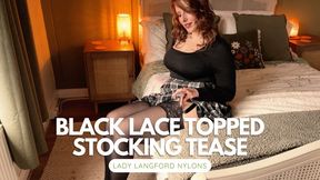 Black Lace Top Stocking Adjustment & Teasing