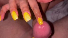 Long nails teasing wet handjob on big dick