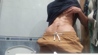 The Guy With The Huge Cock So Fat In His Pants, He Unloads It With 5 Jets Of Semen In The Air