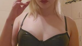 Mistress smoking in leather for her slave