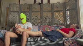 Extreme cum shower, twice, Cat Princess drains guitar teacher after sexy foot massage, natural toejob footjob, full figure pov 2 copy