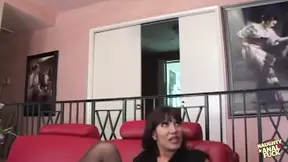 Asian girl in stockings gets pounded hard by big cock