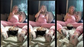 Preggo bitch Chain smokes 6 marlboro while Video Chat with her Addicted step-sister