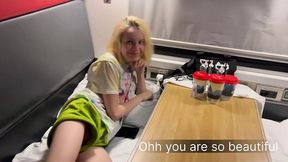 Horny blonde rides big dick on train in public