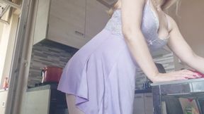Hot Girl in the Kitchen Without Panties