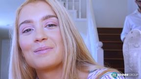 Brace-Face Teen Anastasia Knight Squeezes a Huge Cock into Her Asshole