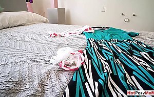 MILF stepmom Ophelia Kaan showing her blowjob skills to her stepson