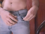 Bulge un tight jeans - Lots of precum and slapping balls until cum! - OF: @liamdenoche