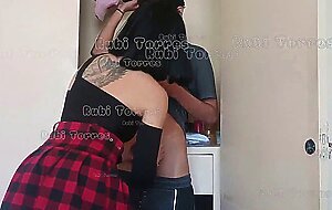 A curvy goth girl taking the virginity of her brother while his stepmother went shopping.