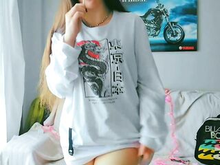 Just a cute teenager wearing a large tshirt and cute socks. Home masturbation