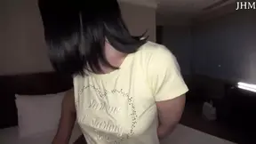 Black-haired beauty rides and teases with alluring charm