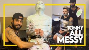 Tonny Tape all messy (1080p) Gay Bondage - Gay Domination - Pie in face - Pied - Tape Bondage - BDSM