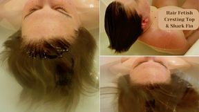 Cresting Top and Shark Fin in Bath | Wet Hair Fetish | Clara Crisp Shows Short Brunette Hair in Water