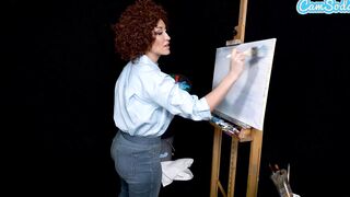 Huge Breasts cougar Ryan Keely Cosplay As Bob Ross Gets Vulgar During Painting Tutorial