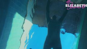 Gorgeous shemale plays with her oily cock at public pool tease